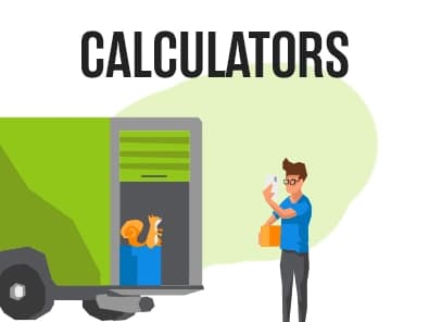 Man measuring a moving truck with his phone while holding a moving box.