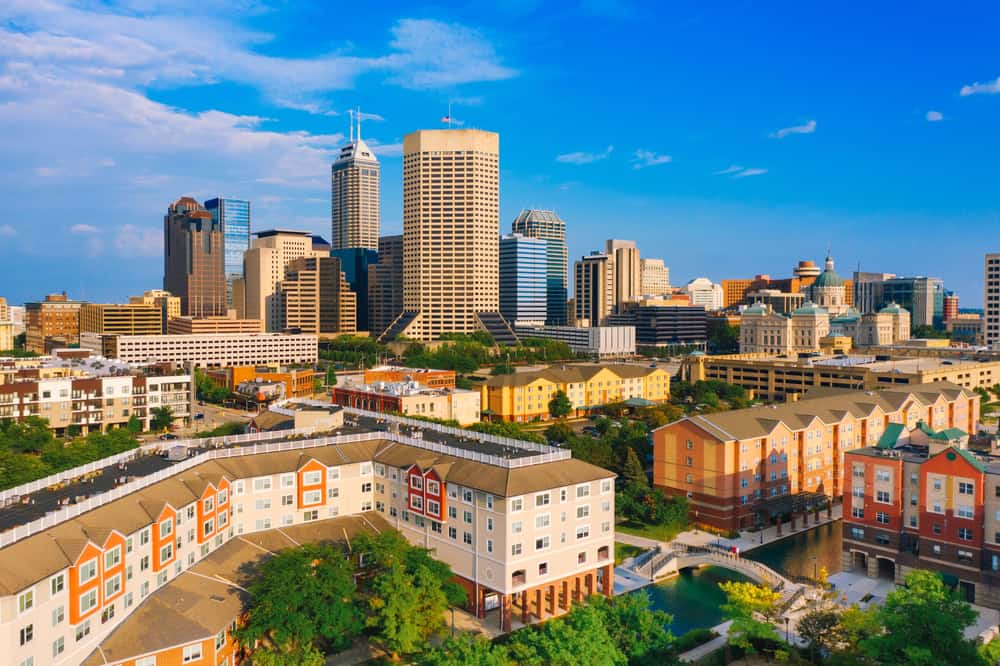 Indianapolis, Indiana downtown city skyline on clear day