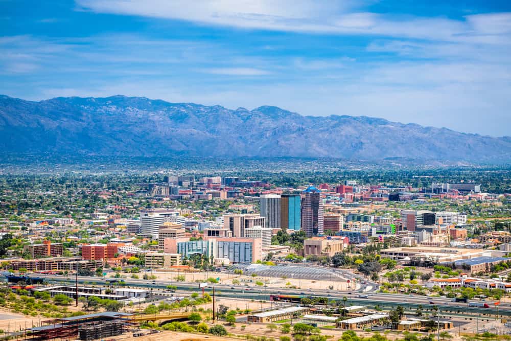 Tucson, Arizona downtown city skyline during cloudy day