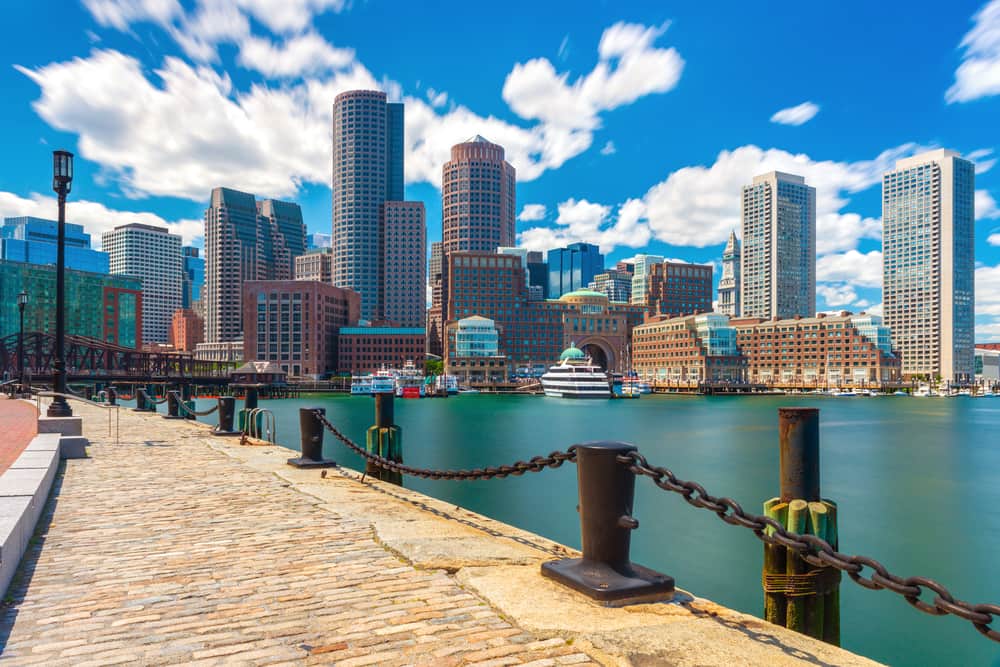 A waterfront view of the Boston skyline