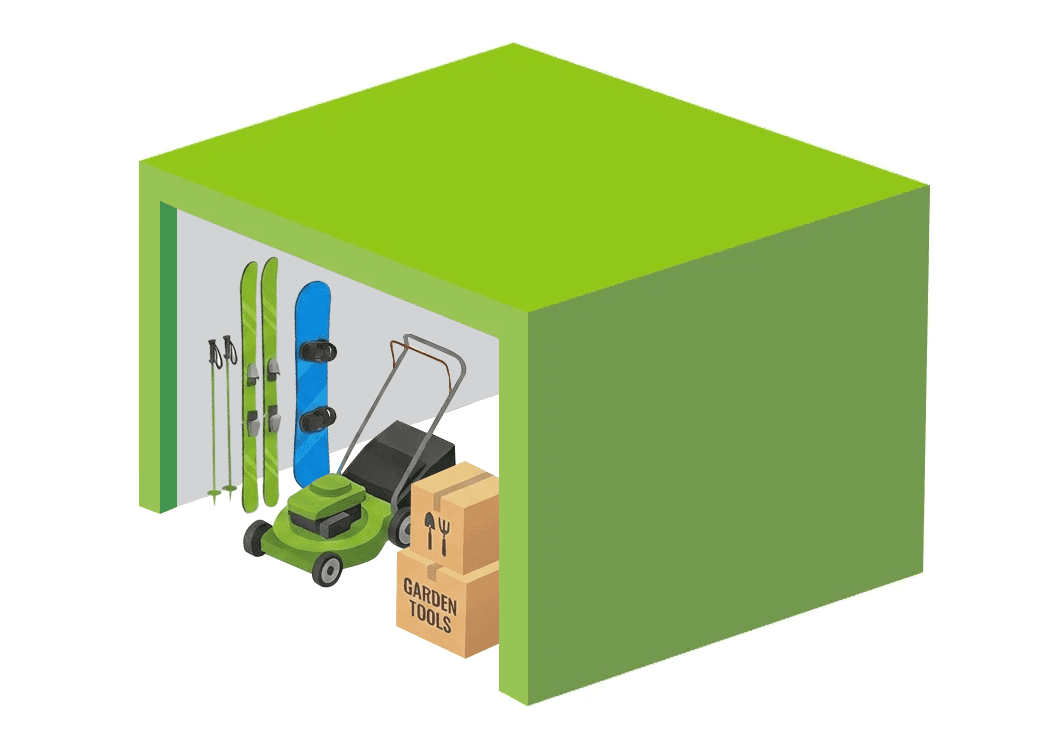 Graphic of seasonal items and equipment in a storage unit.