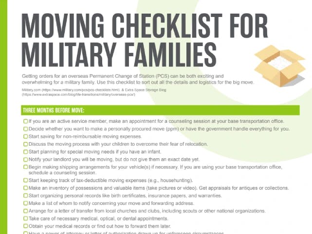 Moving Checklist for military families 
