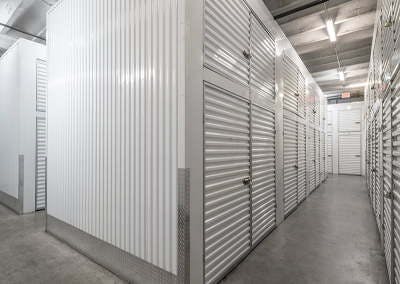 Aisle of indoor storage lockers 