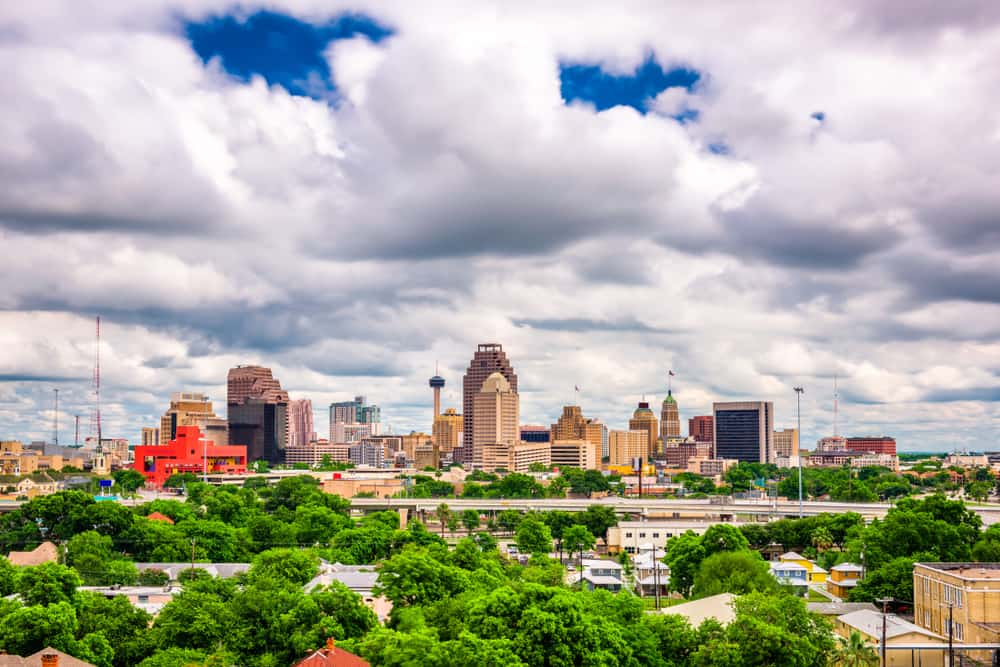 San Antonio, Texas downtown city skyline on cloudy day