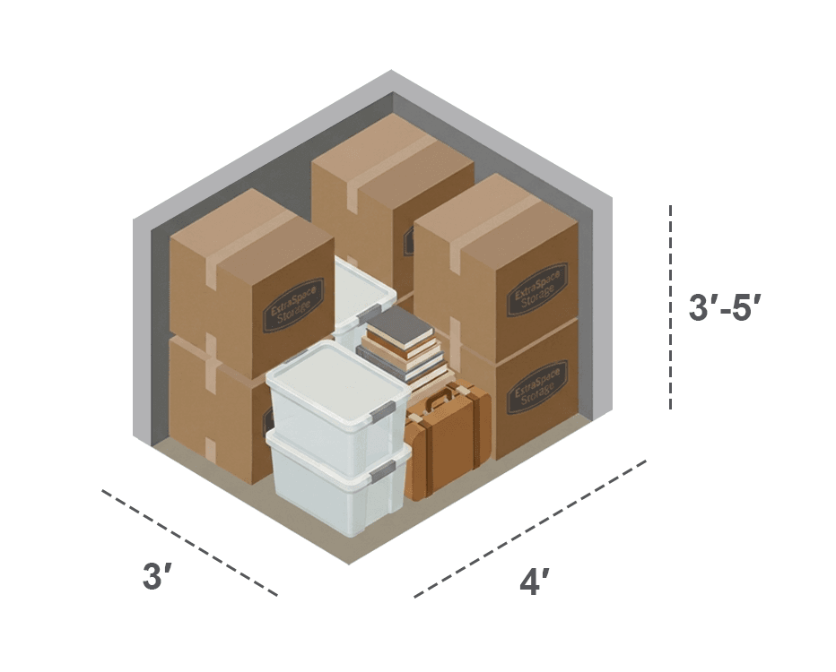 3x4 storage locker with contents inside