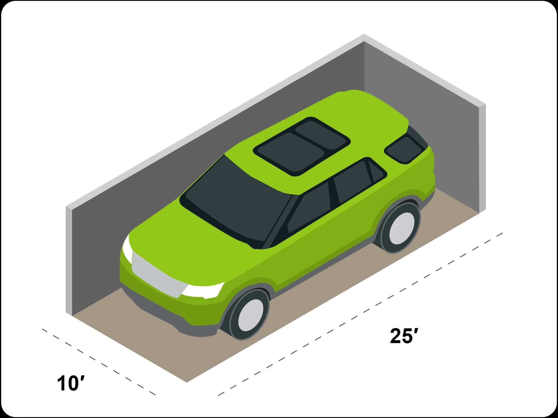An SUV in a 10x25 storage unit