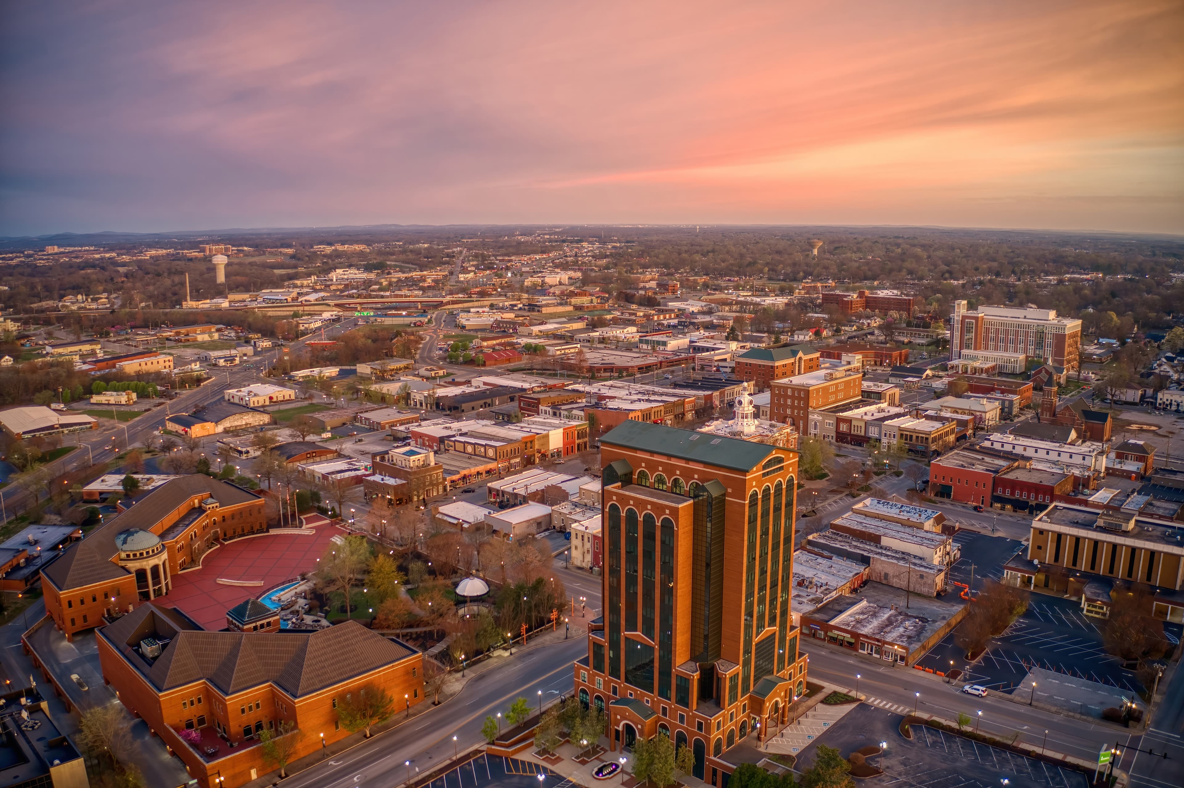 Skyline of Murfreesboro during golden hour.