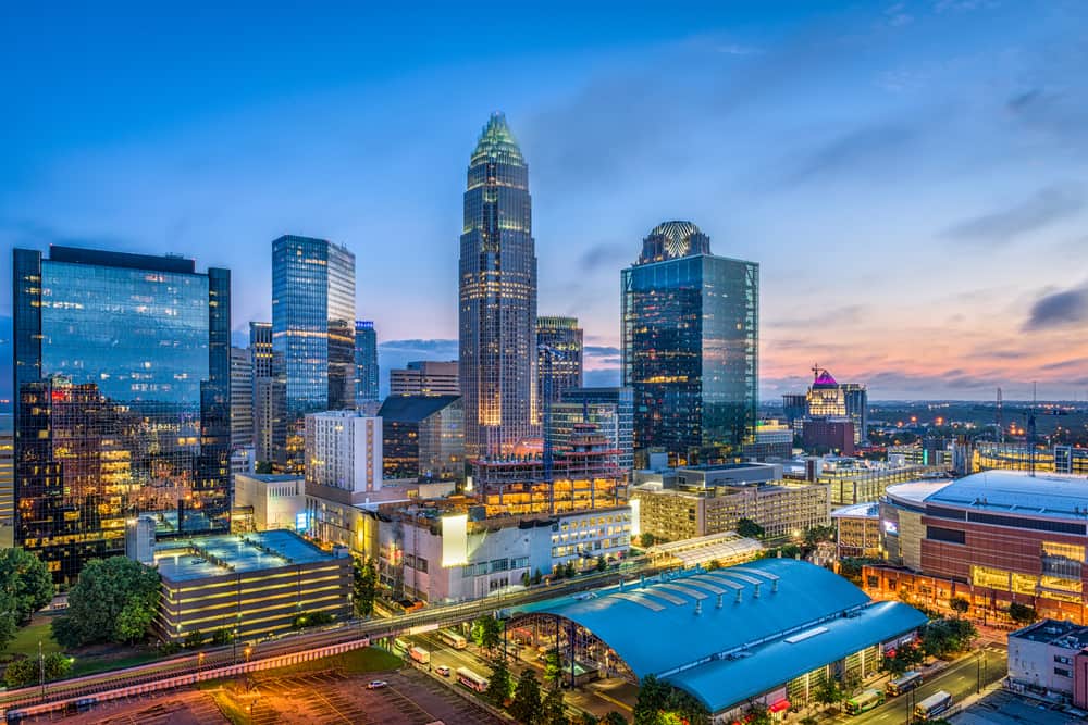 Charlotte, NC downtown city skyline at night