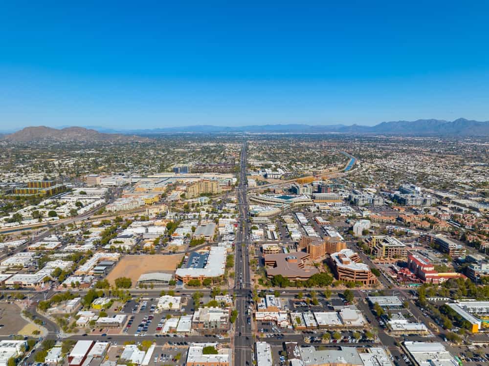 Aerial view of Scottsdale, AZ, in the daytime.