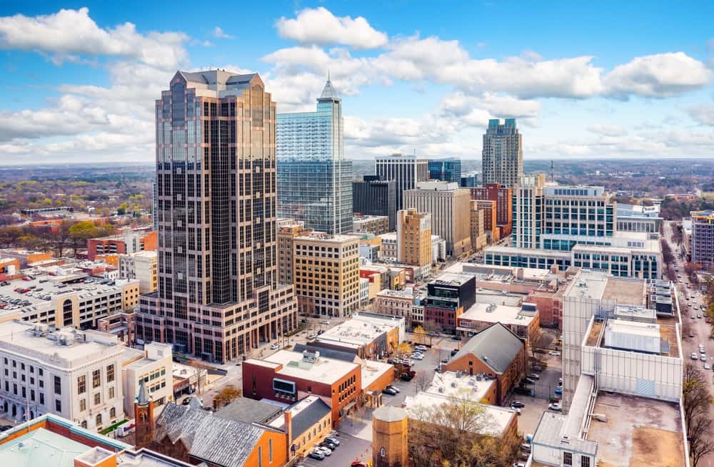 Aerial shot of downtown Raleigh, North Carolina.