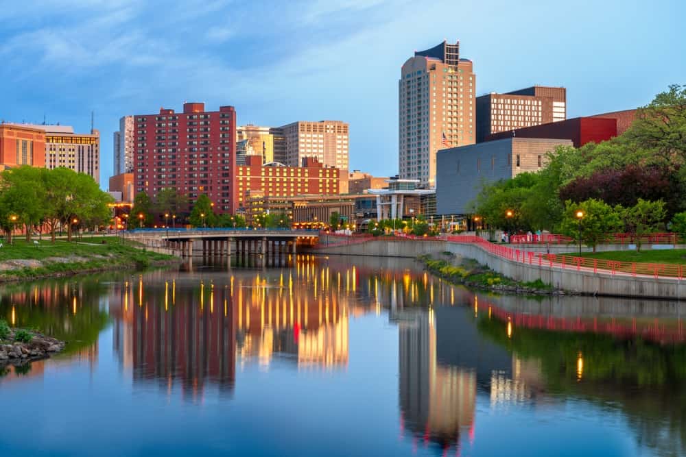 Rochester skyline at golden hour