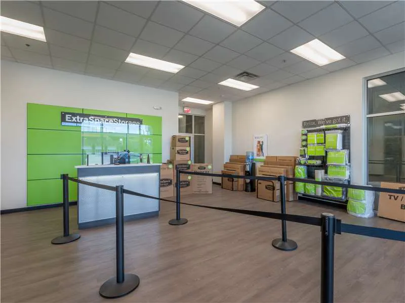 Boxes and supplies in Extra Space Storage facility office at 166 16th St Atlanta, GA.