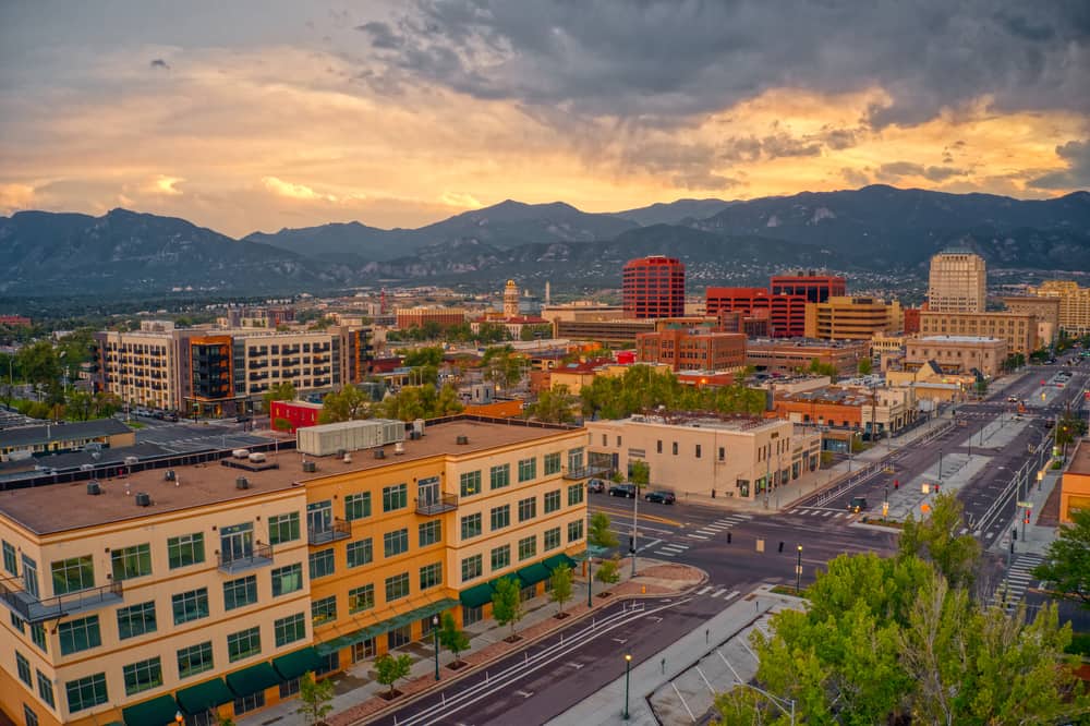 Colorado Springs skyline at dusk