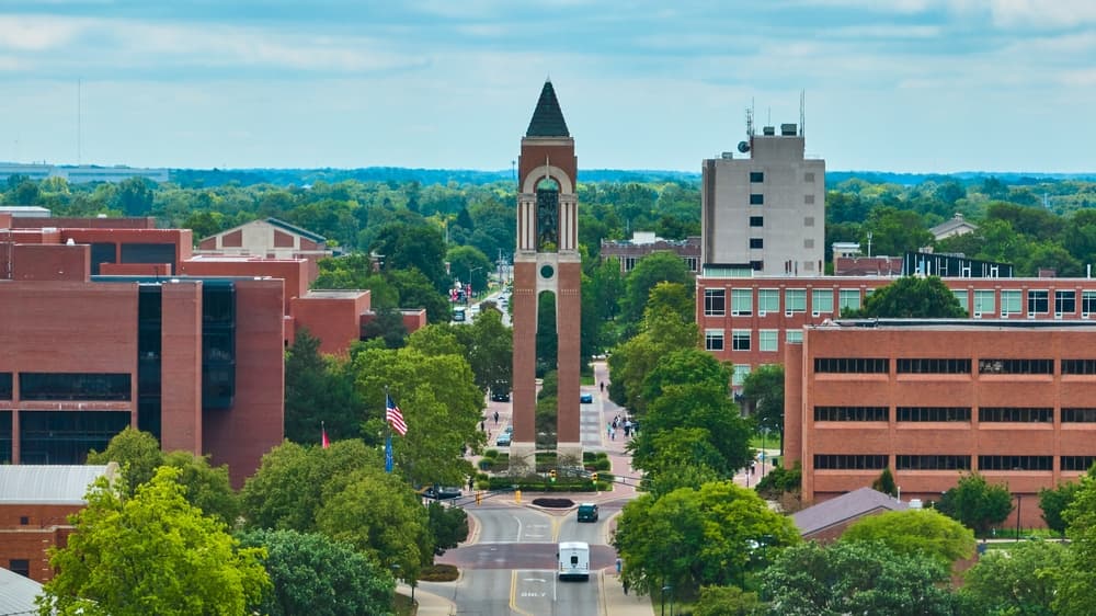 A skyline view of Ball State in Muncie, IN.