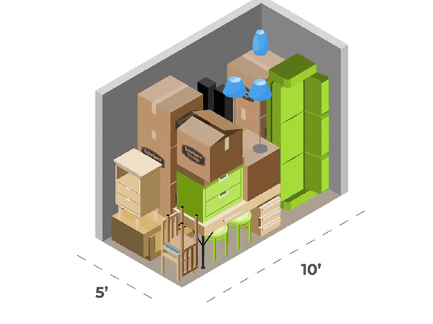 5 foot by 10 foot storage unit