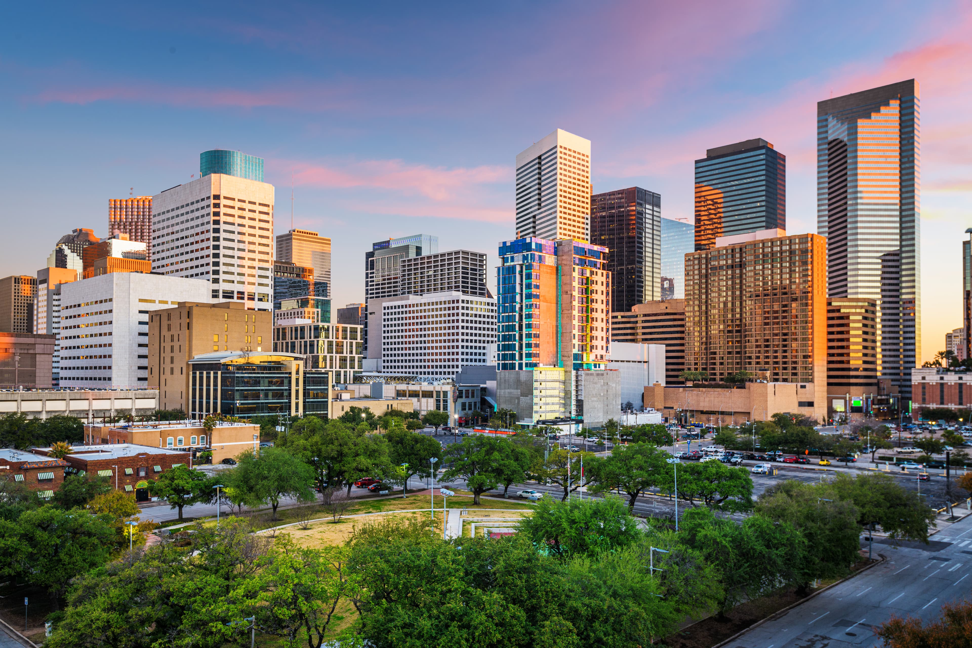 Skyline view of downtown Houston, TX