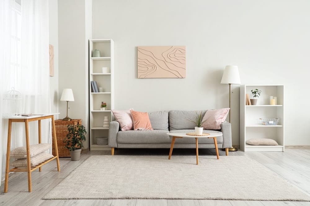Bright living room with coffee table and couch