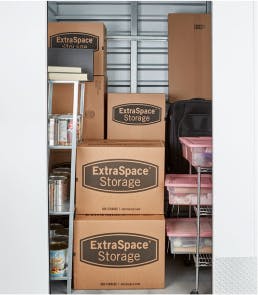 A small storage unit with items inside
