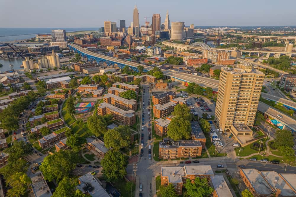 Aerial view of downtown Cleveland, OH