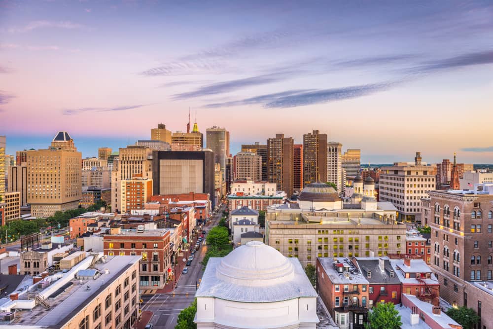 Baltimore skyline at dusk
