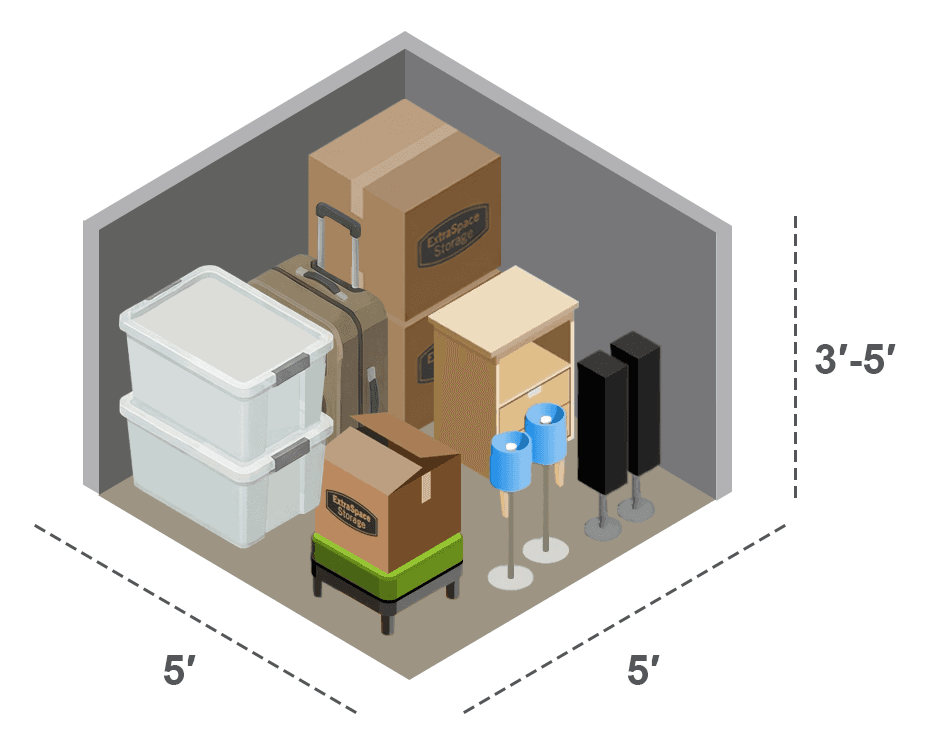 5x5 storage locker with contents inside
