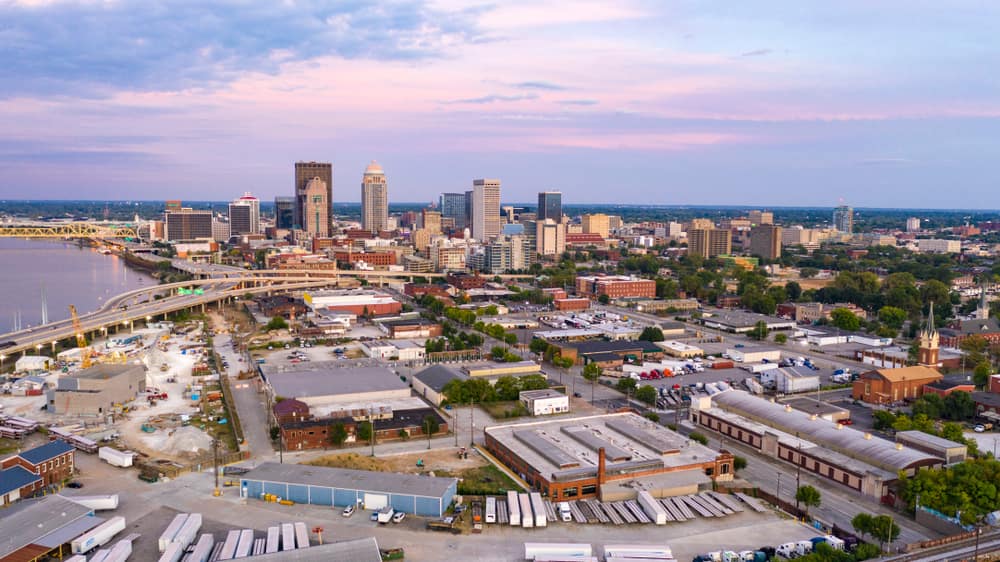 Aerial view of downtown Louisville, KY