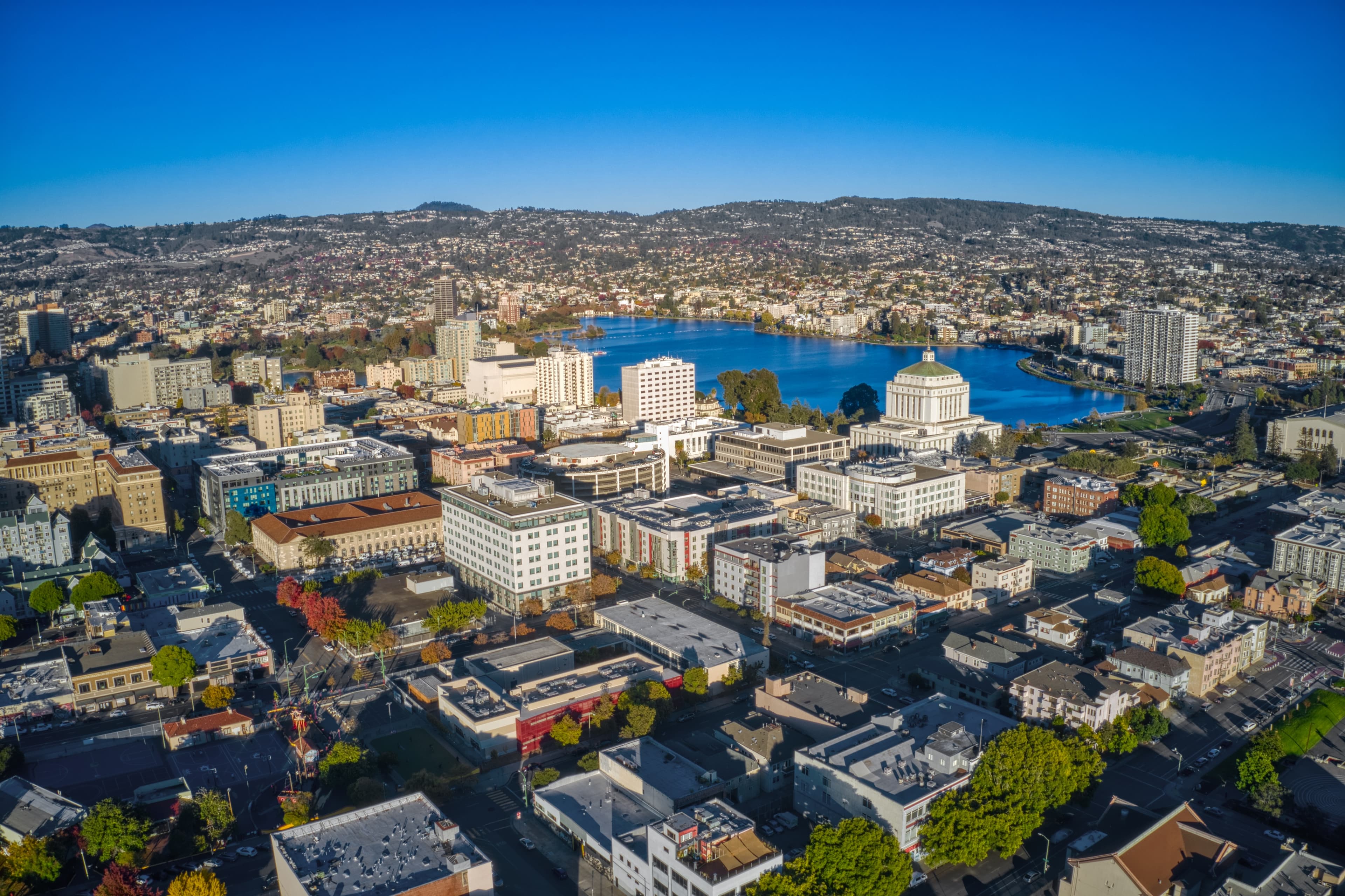 Aerial view of Oakland, CA, in daytime.