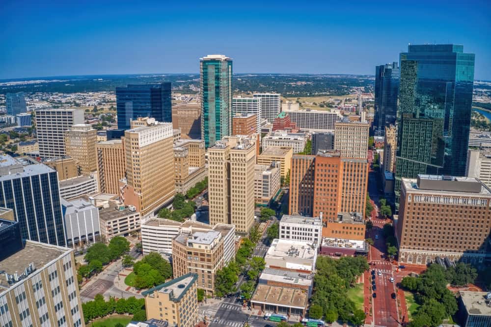 Aerial view of downtown Fort Worth, TX