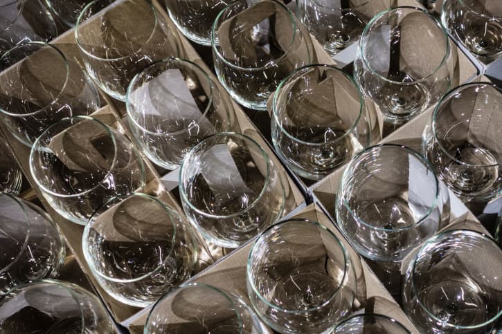 Wine glasses in a box