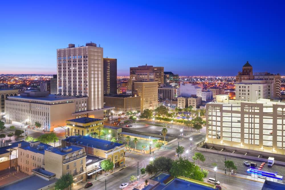 Aerial view of El Paso, TX at night