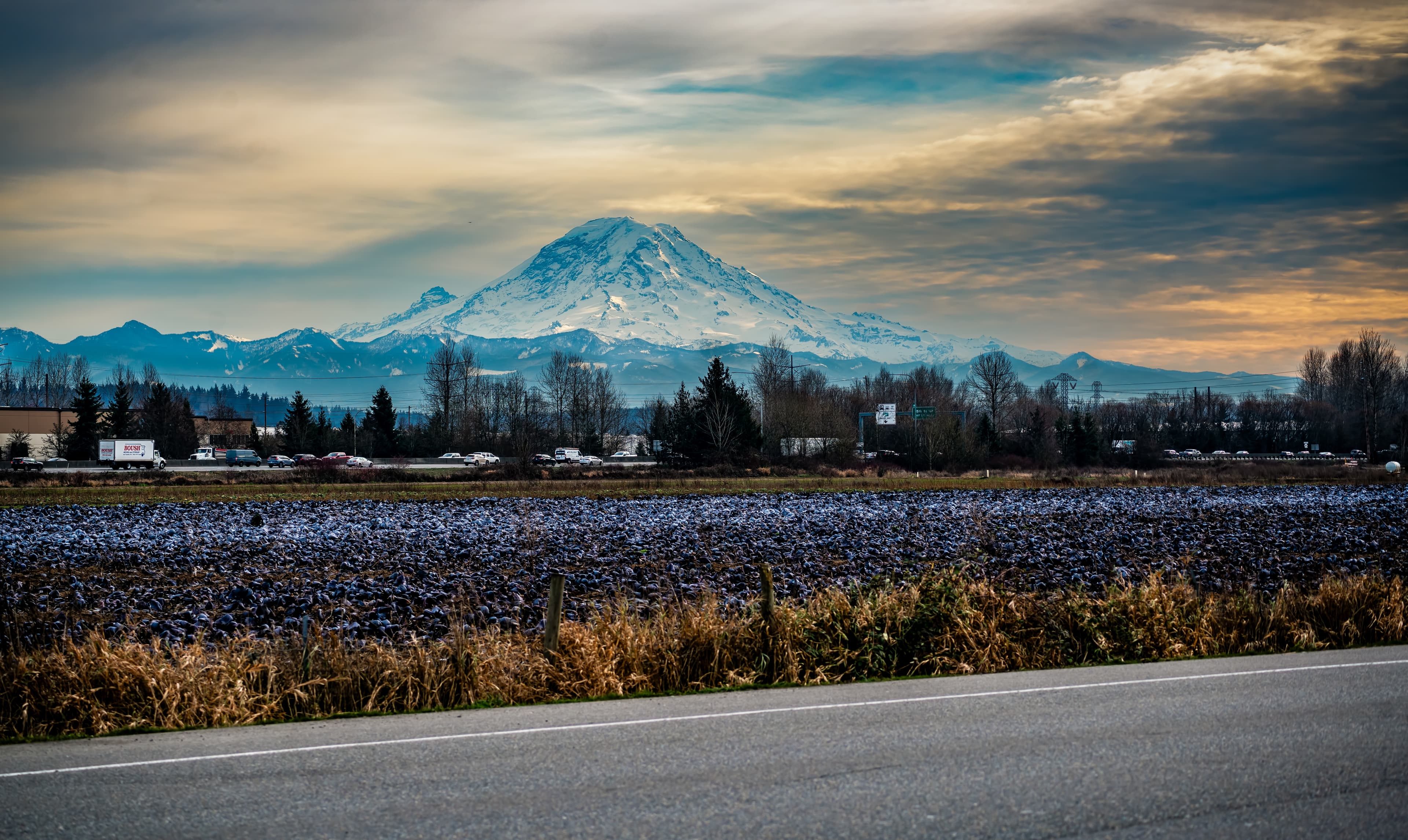 Roadside image of mountainous terrain in Kent, WA.
