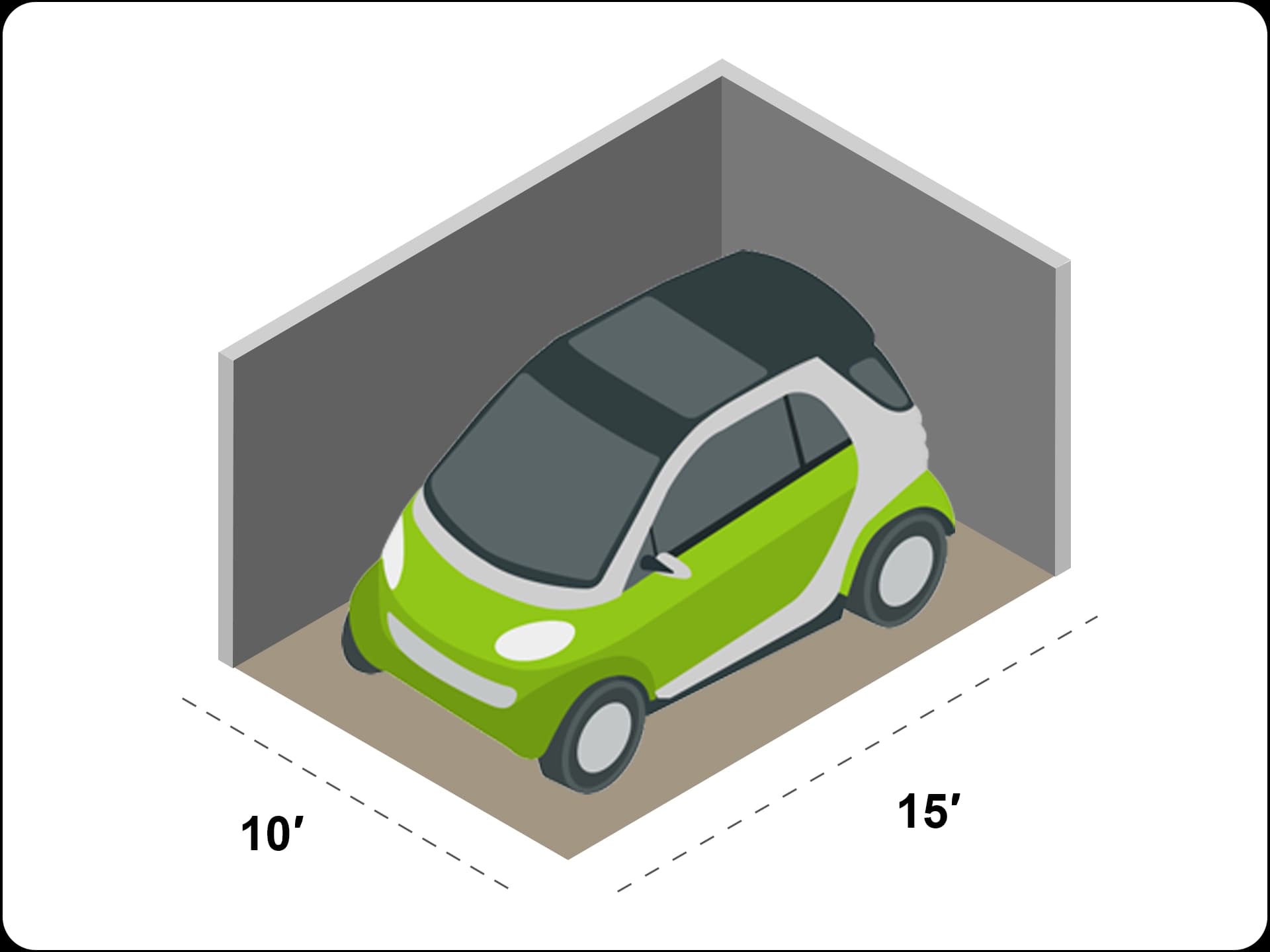 A car inside of a 10x15 storage unit