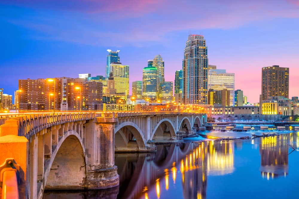A view of downtown Minneapolis at night