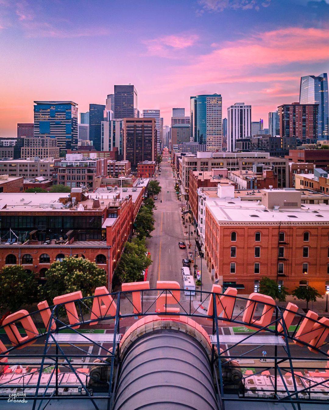 View of Downtown Denver from on top of Union Station. Photo by Instagram user @captaincoloradophotography