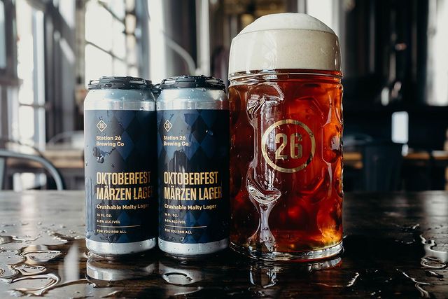 Four Pack of Beers and a Full Stein from Station 26 Brewing Co. in Denver. Photo by Instagram user @s26bc