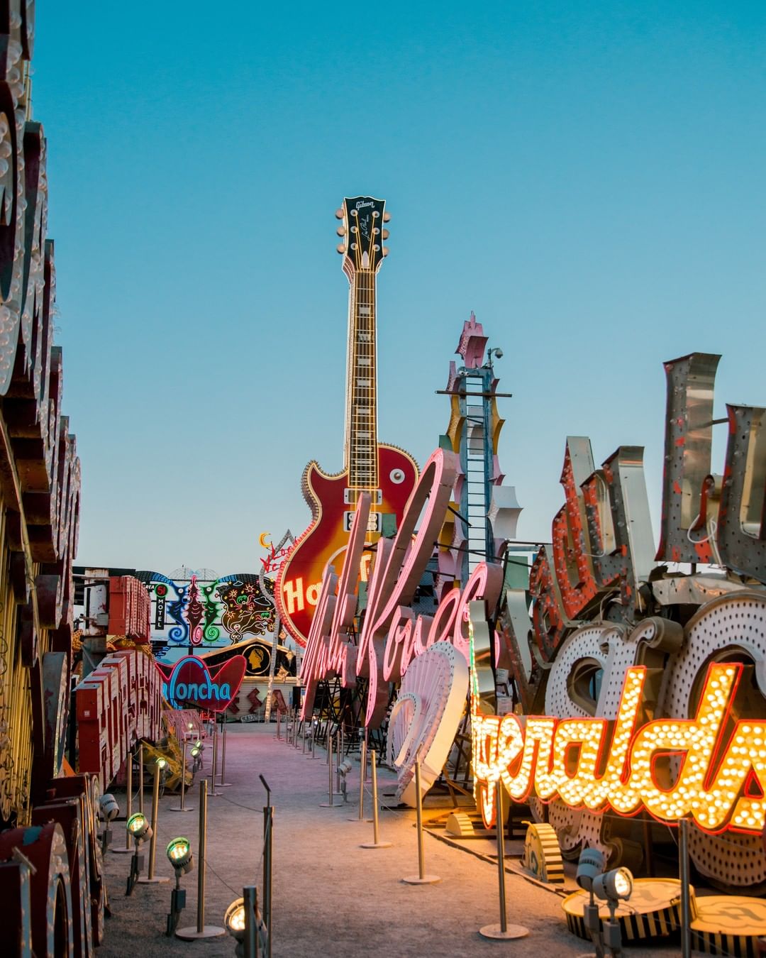 Neon signs outside at the Neon Museum in Las Vegas. Photo by @theneonmuseumlasvegas