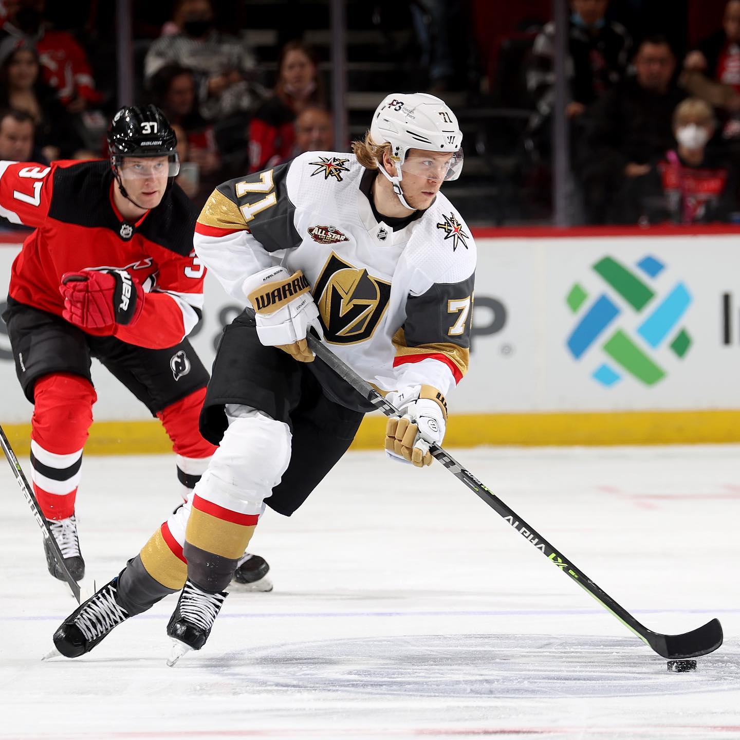 A hockey player from the Vegas Golden Knights playing hockey. Photo by @vegasgoldenknights