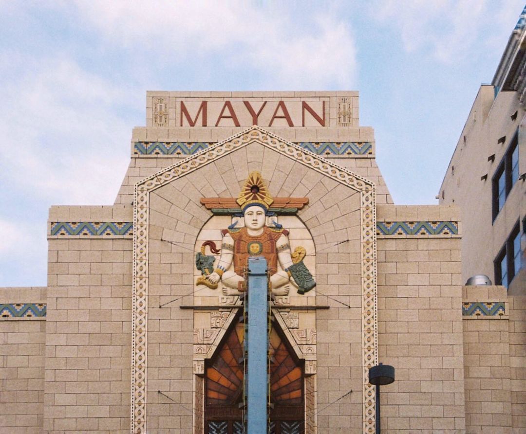 Exterior of the Mayan Theatre in Denver. Photo by Instagram user @moxiesoda