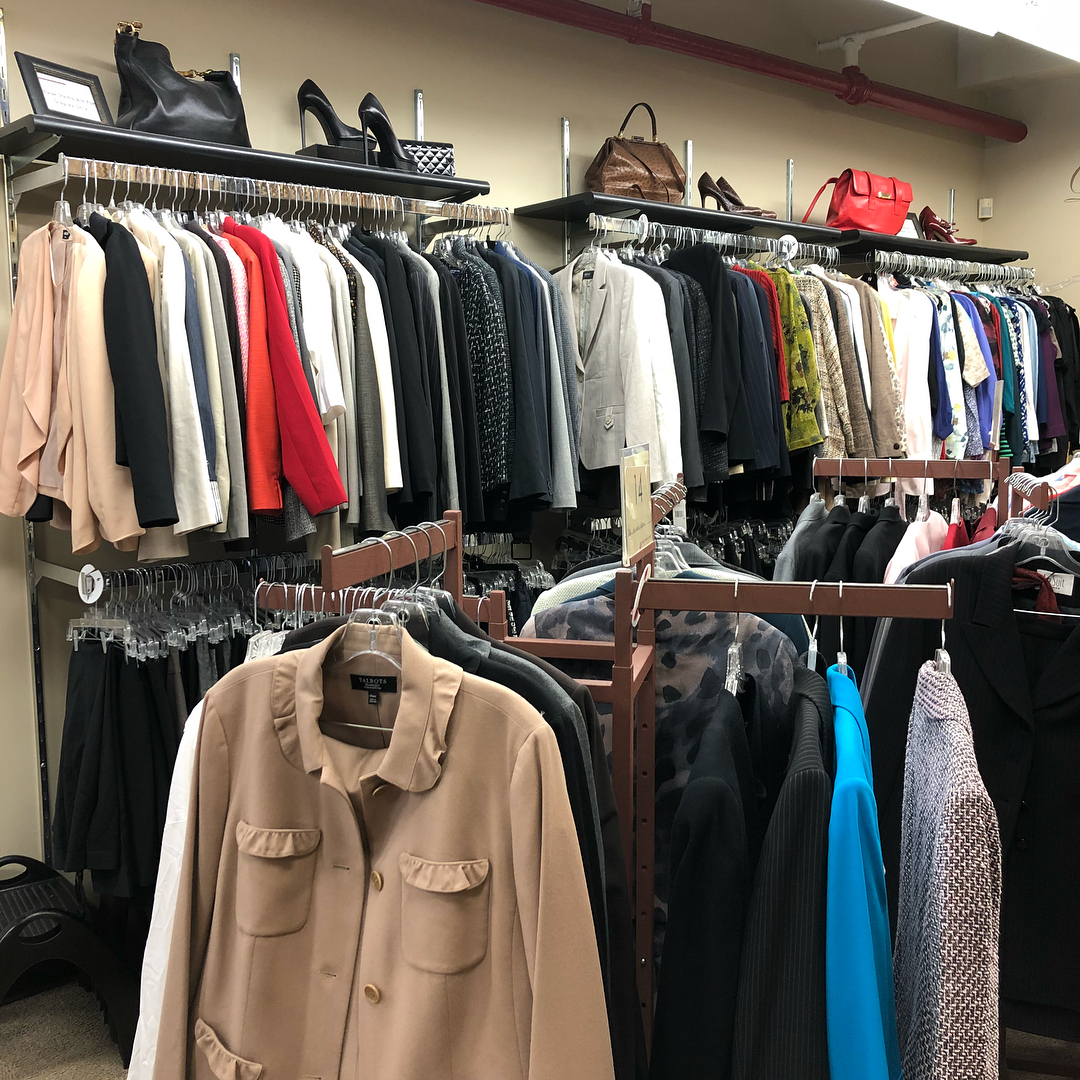 Racks and Shelves with Donated Clothes for Homeless People to Choose From. Photo by Instagram user @dressforsuccess
