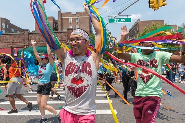 CUNY students celebrating in the Queens Pride Parade. Photo by Instagram user @laguardiacc
