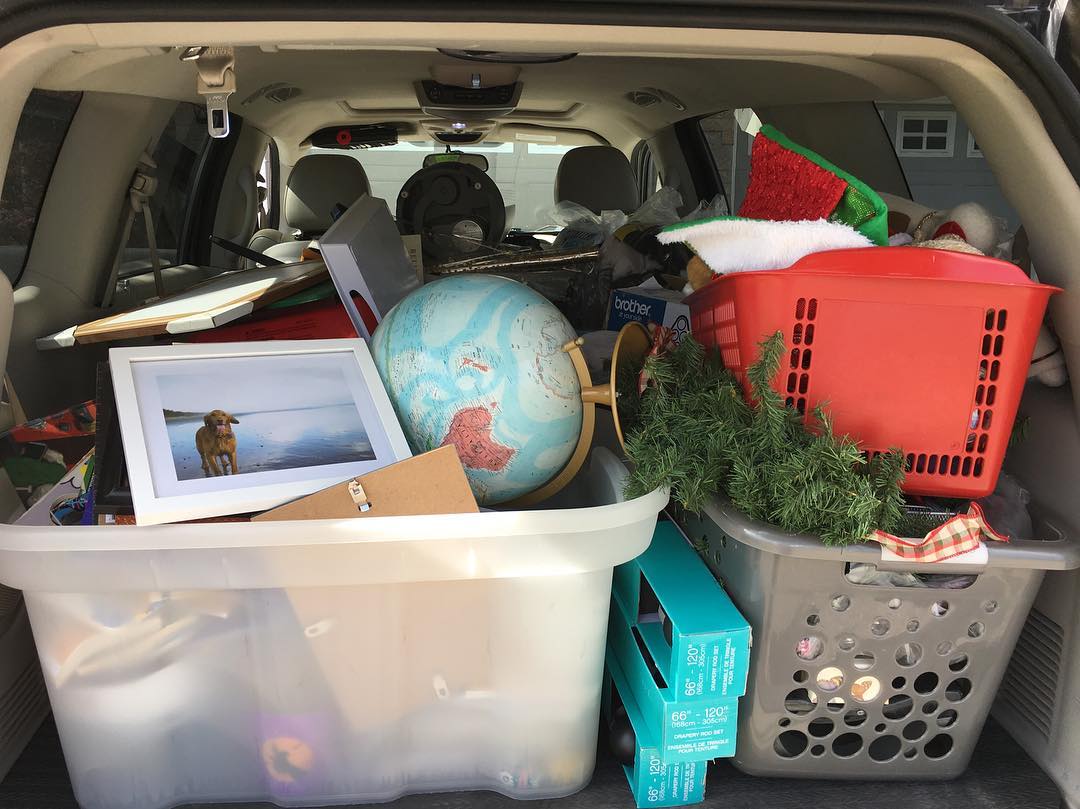 Car trunk of boxes filled with items. Photo by Instagram user @confessionsofahoarder2018