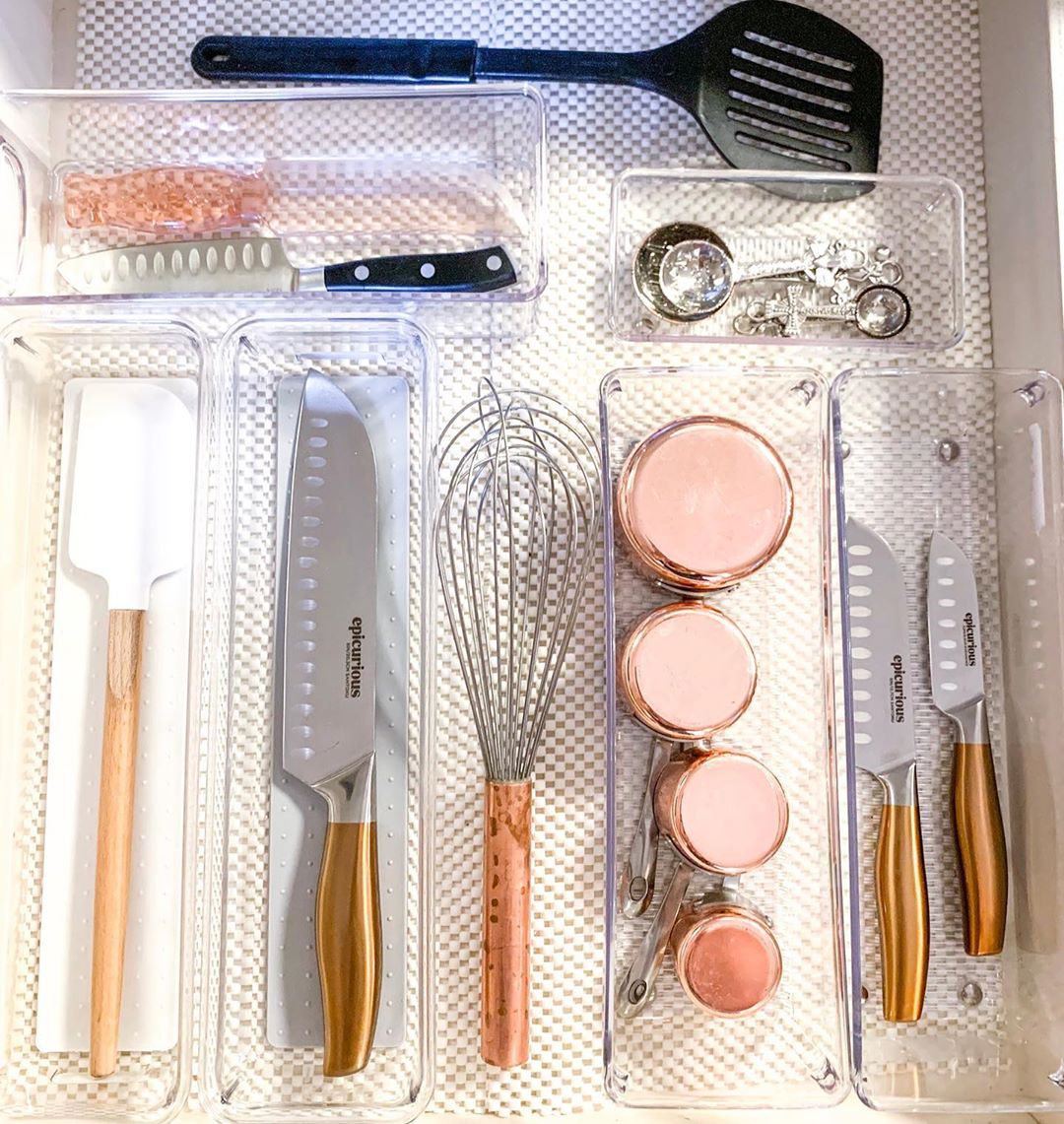 Organized kitchen utensil drawer. Photo by Instagram user @organizebeforeidie