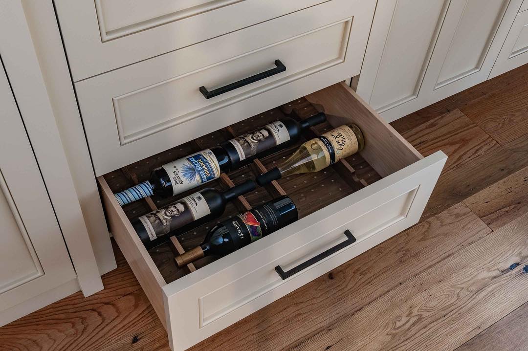 Wine drawer in kitchen. Photo by Instagram user @jewettfarms
