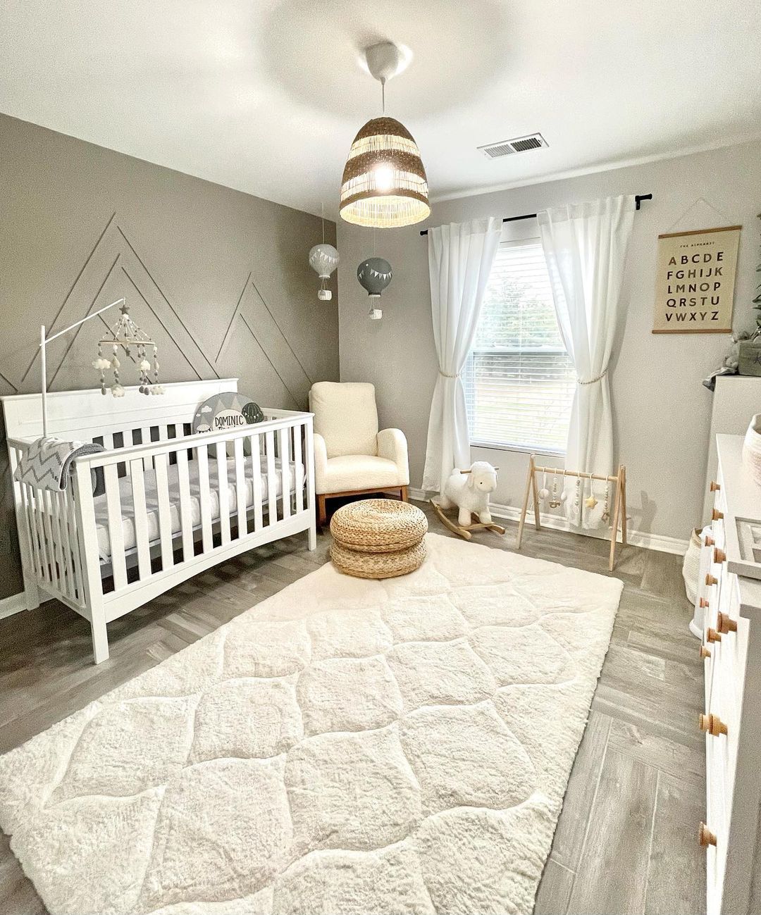 gray baby room. Photo by Instagram photographer @sugarandshoppin