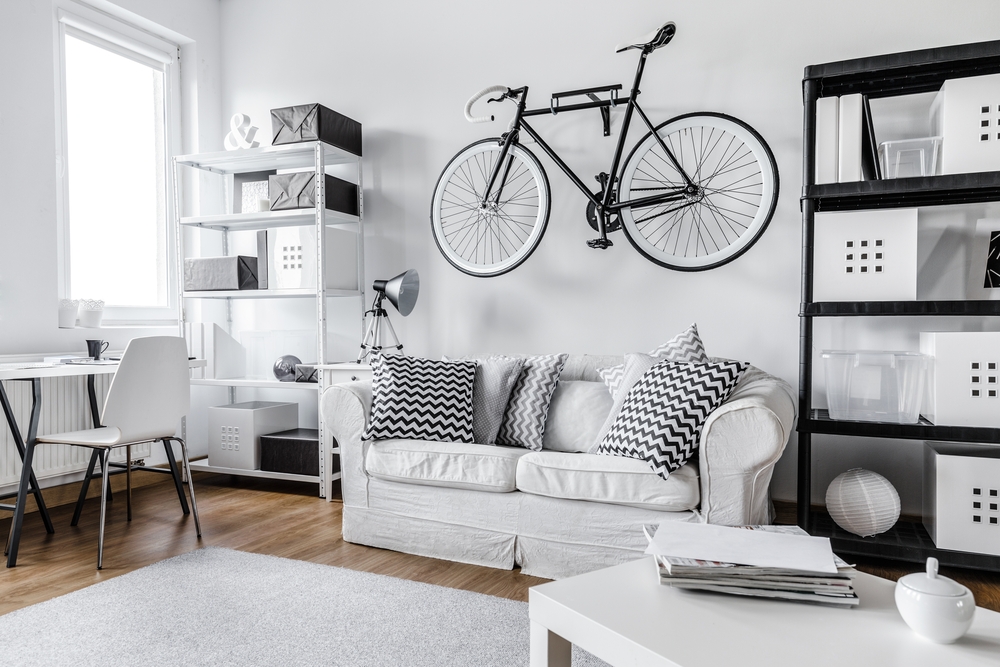 Studio apartment with black and white interior design