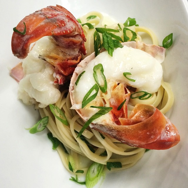 Butter Poached Lobster Tail with Linguine and Scallions from Pisces Seafood & Restaurant. Photo by Instagram user @piscesseafood