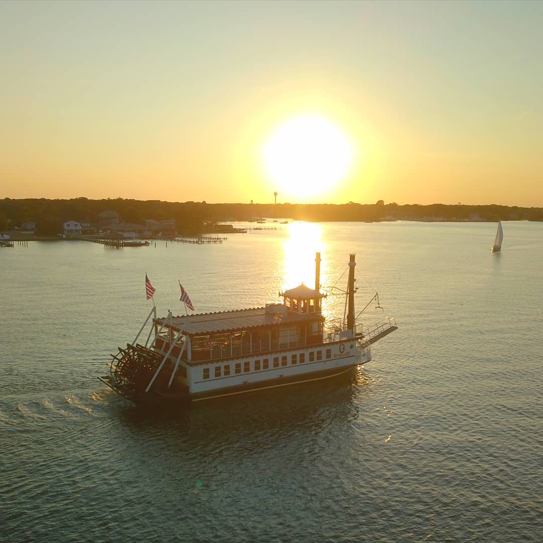 Aerial Photo of the River Lady Cruises Paddle Steamship. Photo by Instagram user @jerseyshoredroner