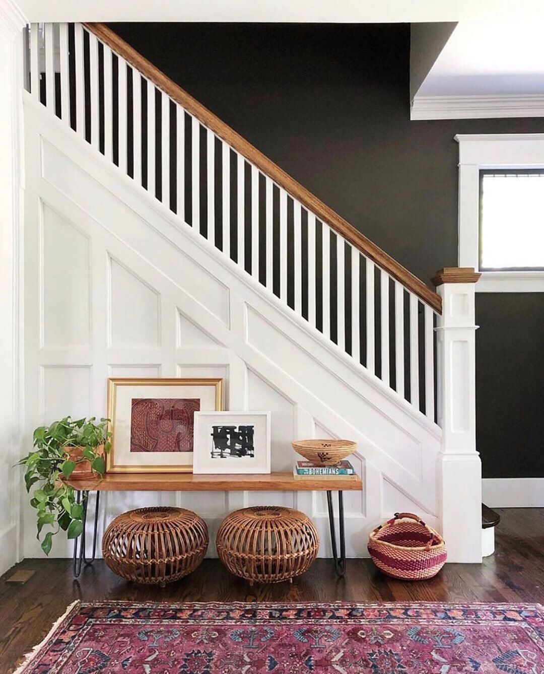 Staged entryway near stairs. Photo by Instagram user @staged4more