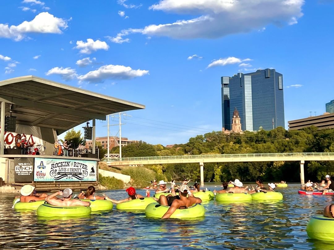 People floating in the Trinity River at Panther Island. Photo by Instagram user @pantherislandcc
