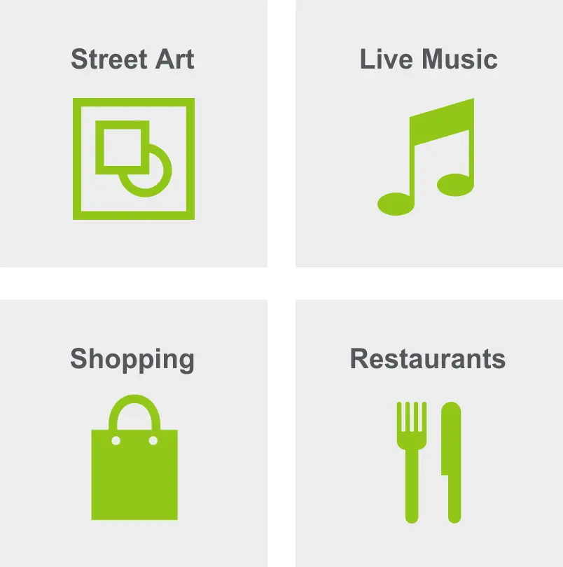 Activities in Wynwood include street art, live music, shopping, and restaurants.